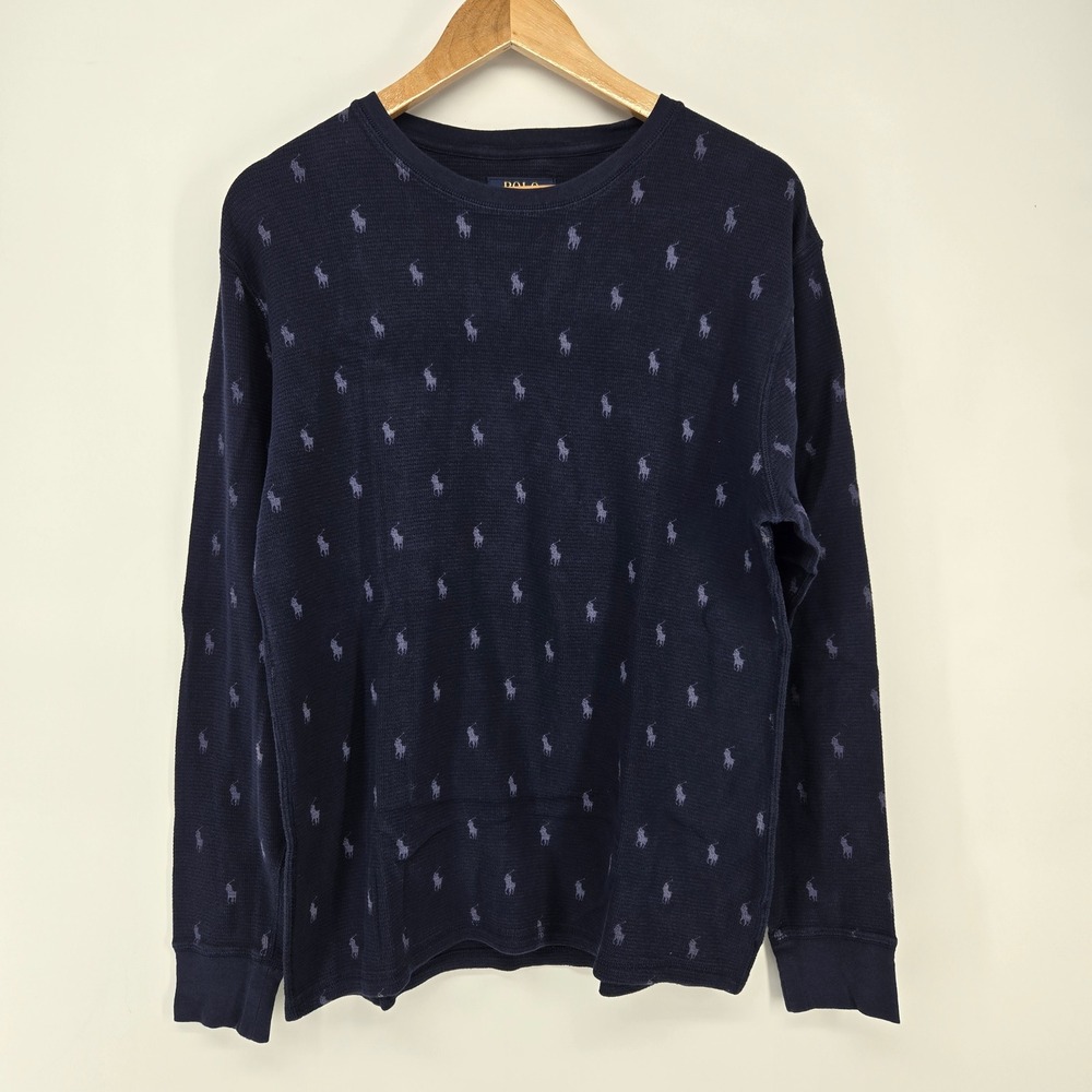 Polo Ralph Lauren Waffle Knit Thermal Sleepwear Men Large Navy Blue Pony Logo